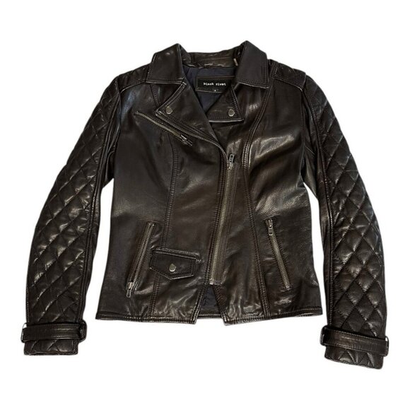 Black Rivet Asymmetrical Moto Leather Jacket~Size Small~Brown Slim Modern Fit - Picture 8 of 17